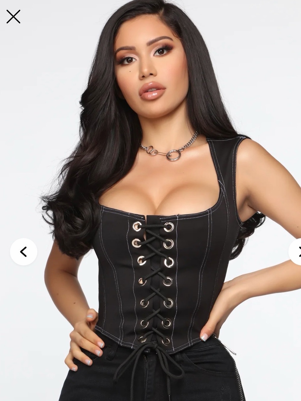 NWT Black Lace-Up Corset Top with White Stitching - Picture 3 of 5